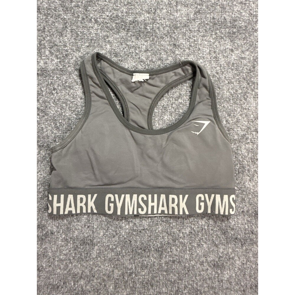Gymshark Sports Bra Gray Racerback Logo Band Sm/Med Impact Workout Activewear